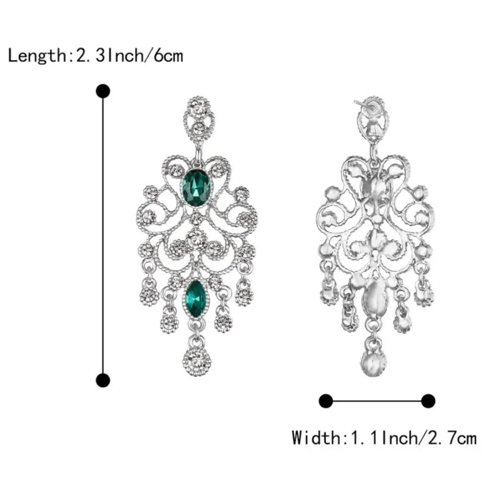 Silver with Diamond and Emerald Austrian Crystal Banquet Chandelier Earrings